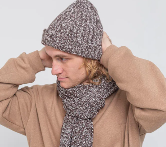 Мужской коричневый комплект шапки и шарфа из конопли и мериноса Uzor Wear